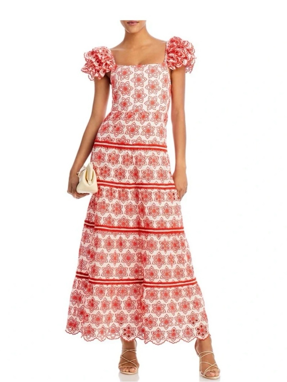 Alice + Olivia - Tawney Eyelet Tiered Dress - Maxi Red and White - Size 12